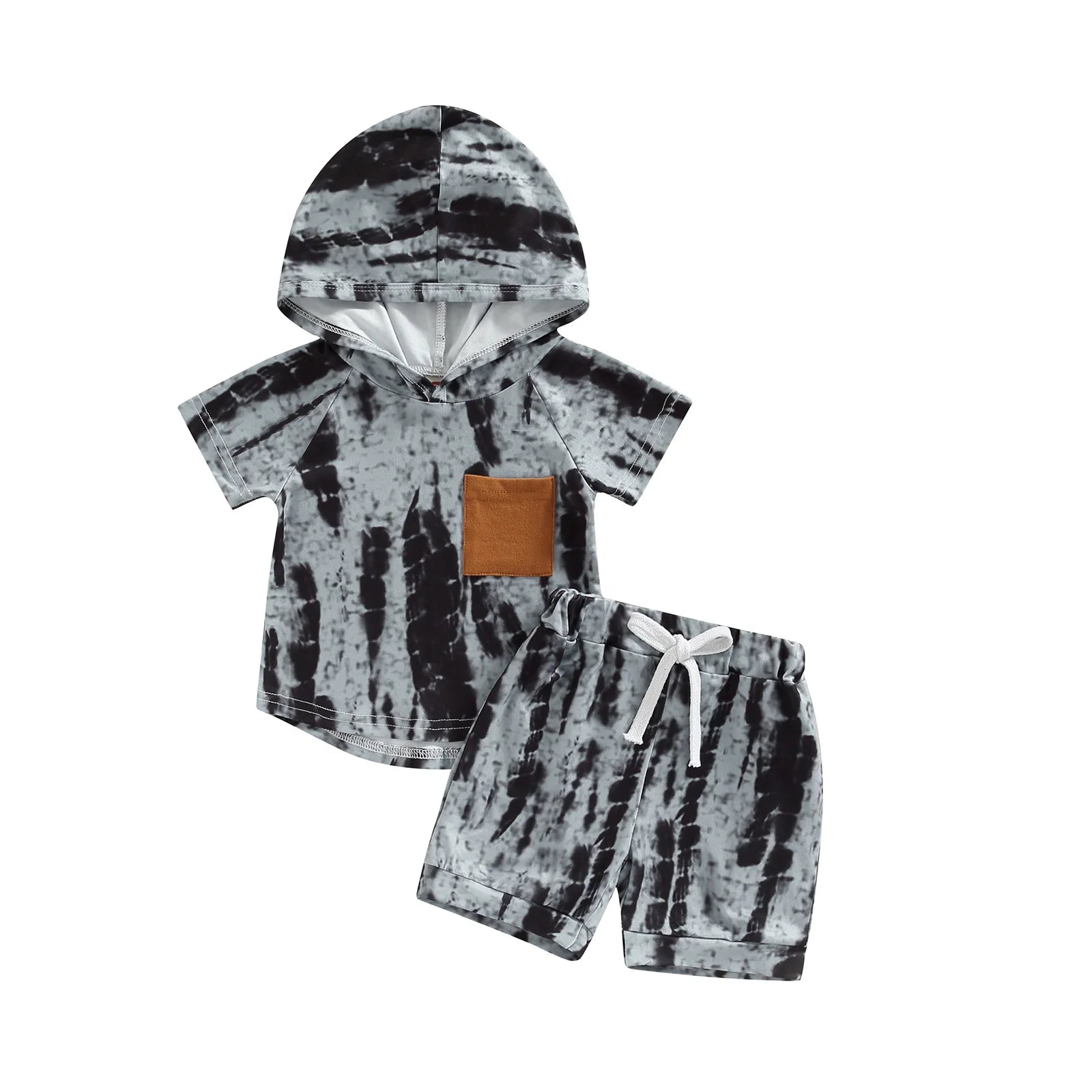 Tie-Dyed Casual Short Sleeve Hooded Set