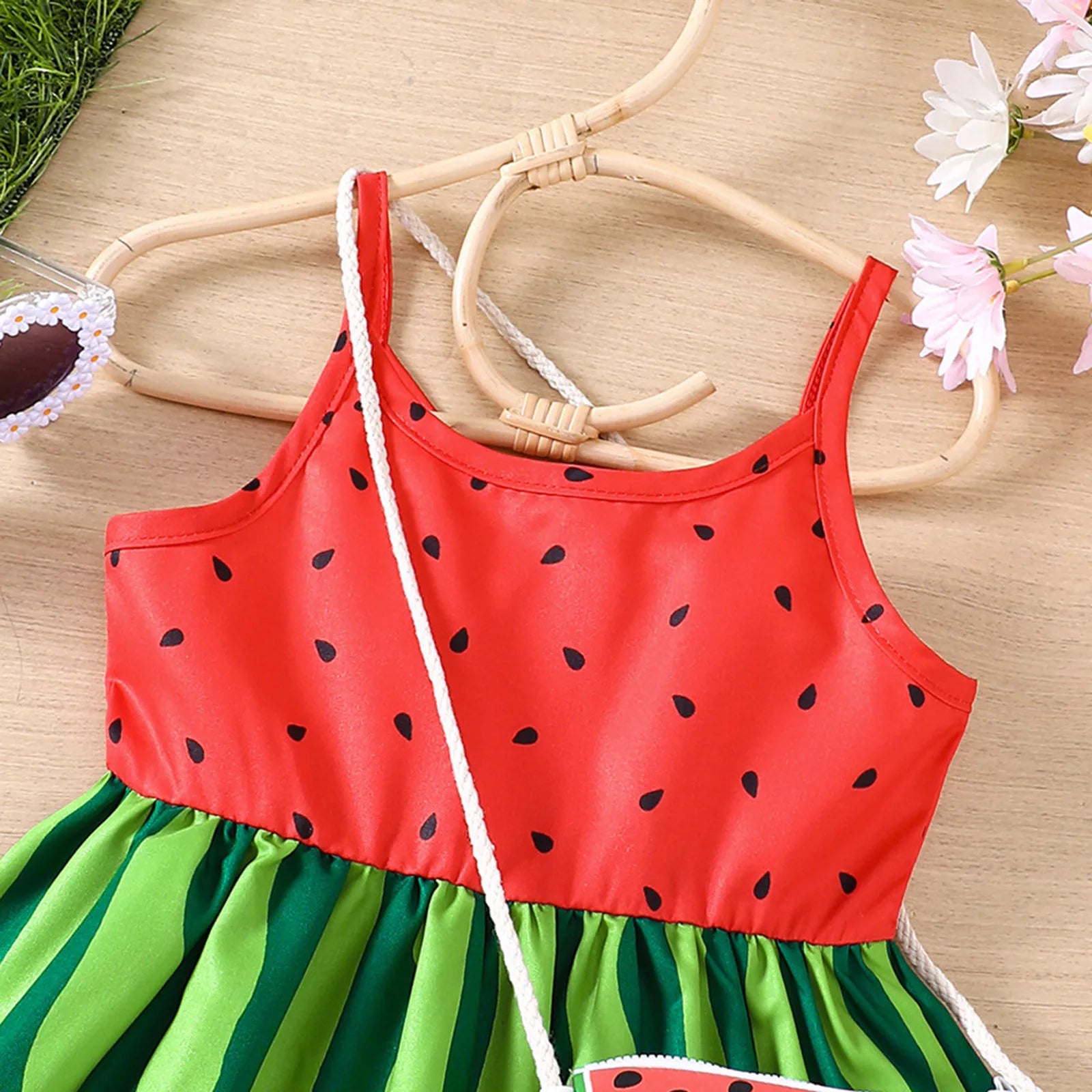 Girls Watermelon Print Dress and Bag Set