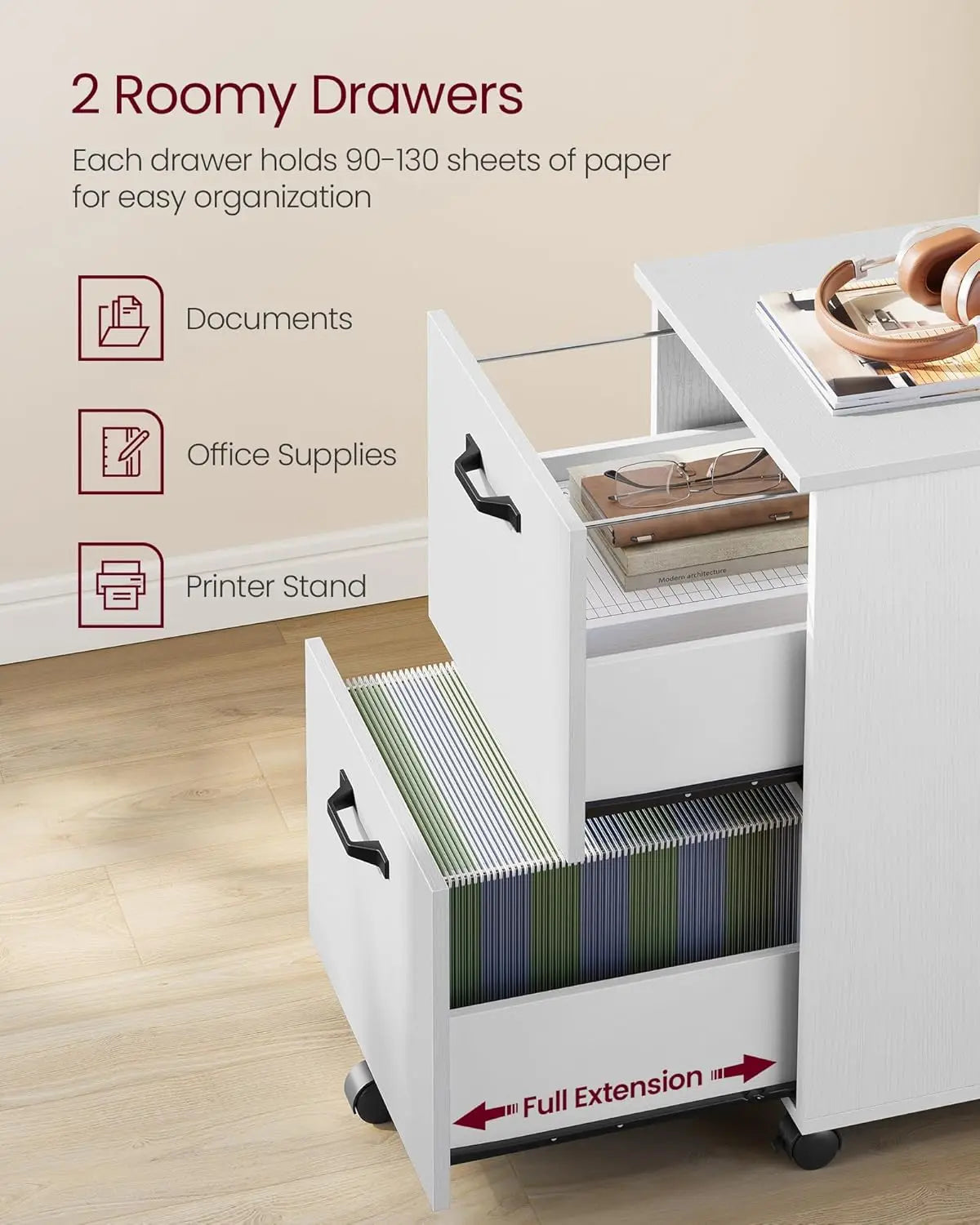 Rolling White File Cabinet