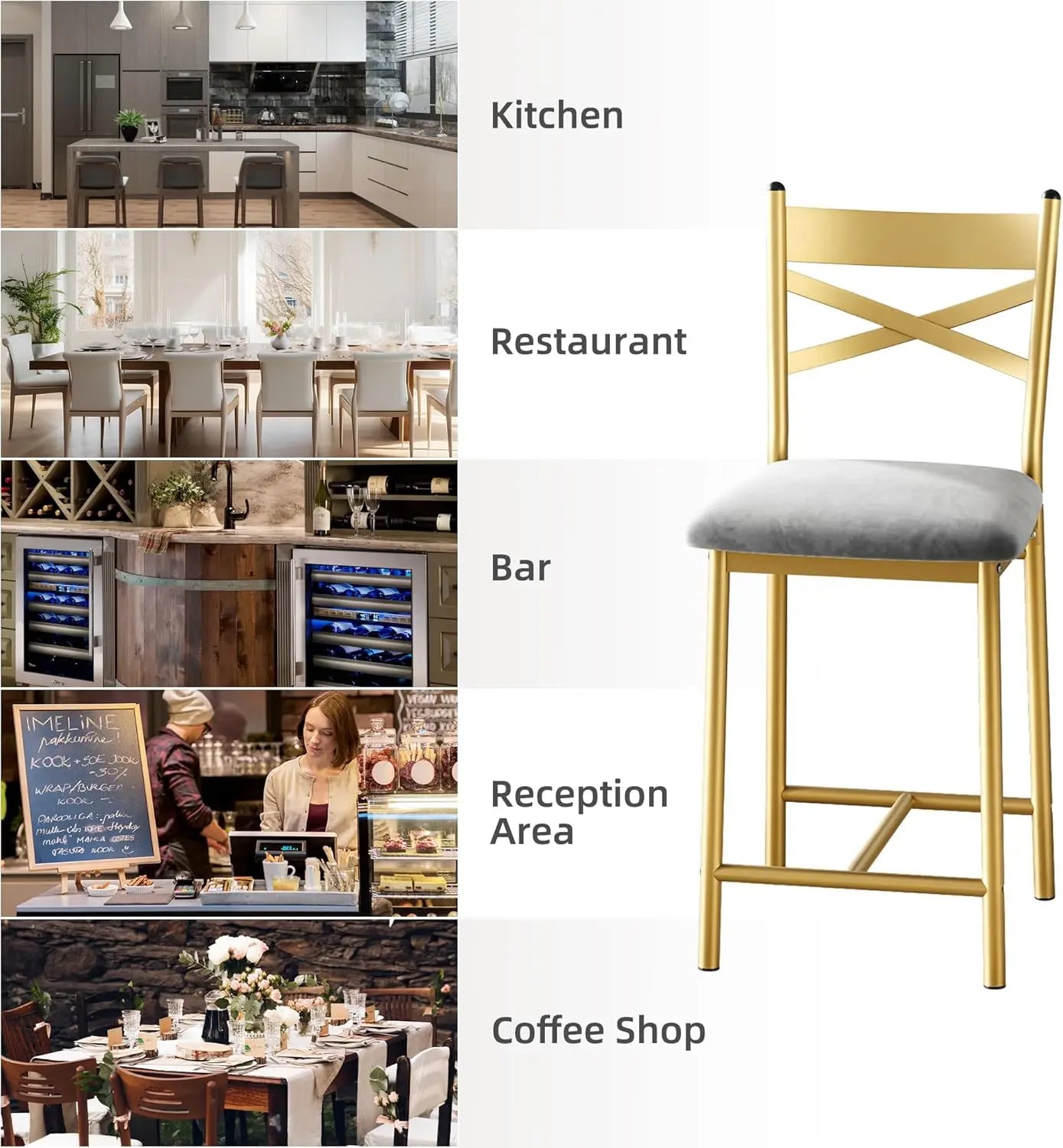 Gold Bar Stools W/X-Shaped Backrest