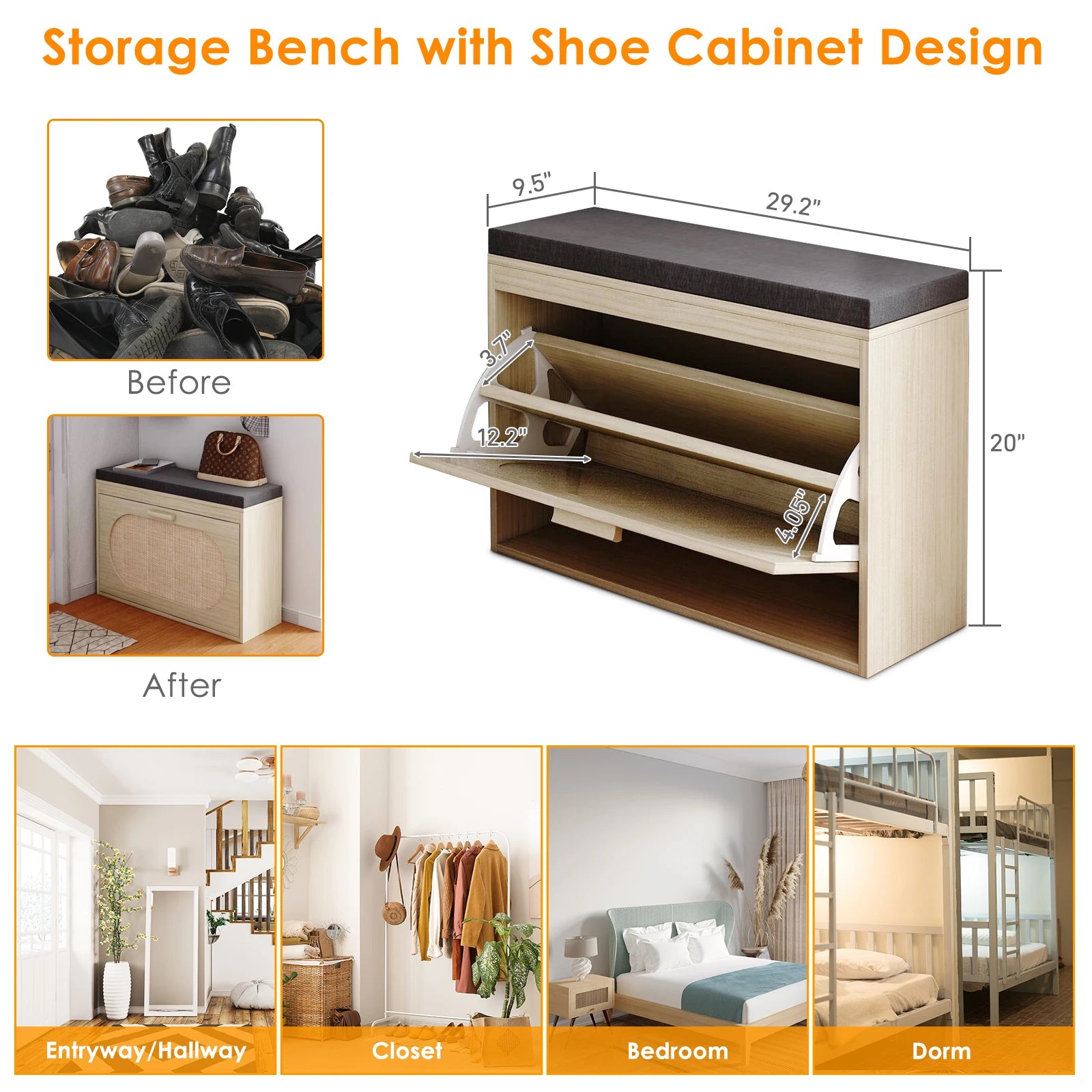 Rattan Shoe Cabinet and Seat Cushion