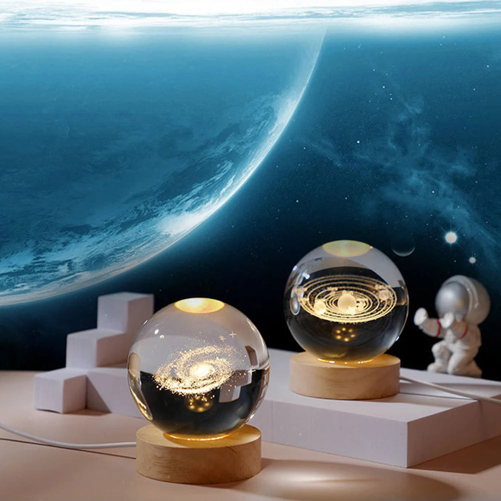 Crystal Ball Night Lamp with Wooden Base