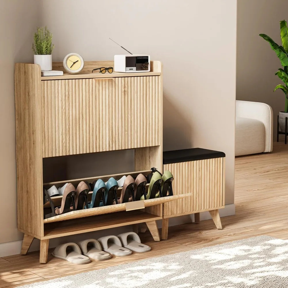 Shoe Storage Cabinet with Bench