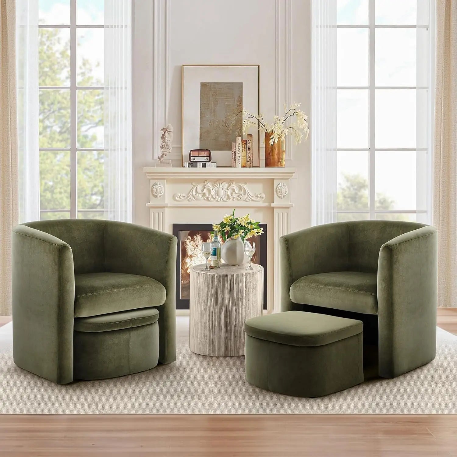 Barrel Chair with Storage Ottoman