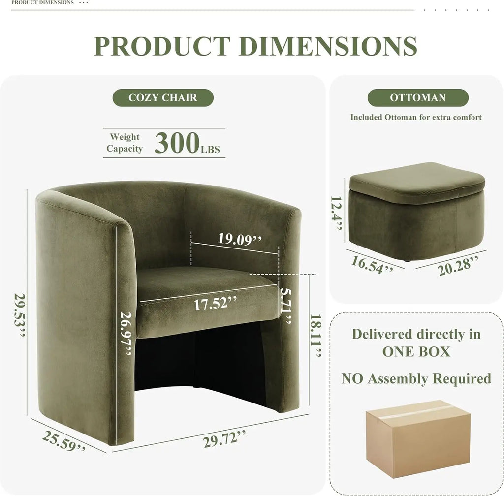 Barrel Chair with Storage Ottoman