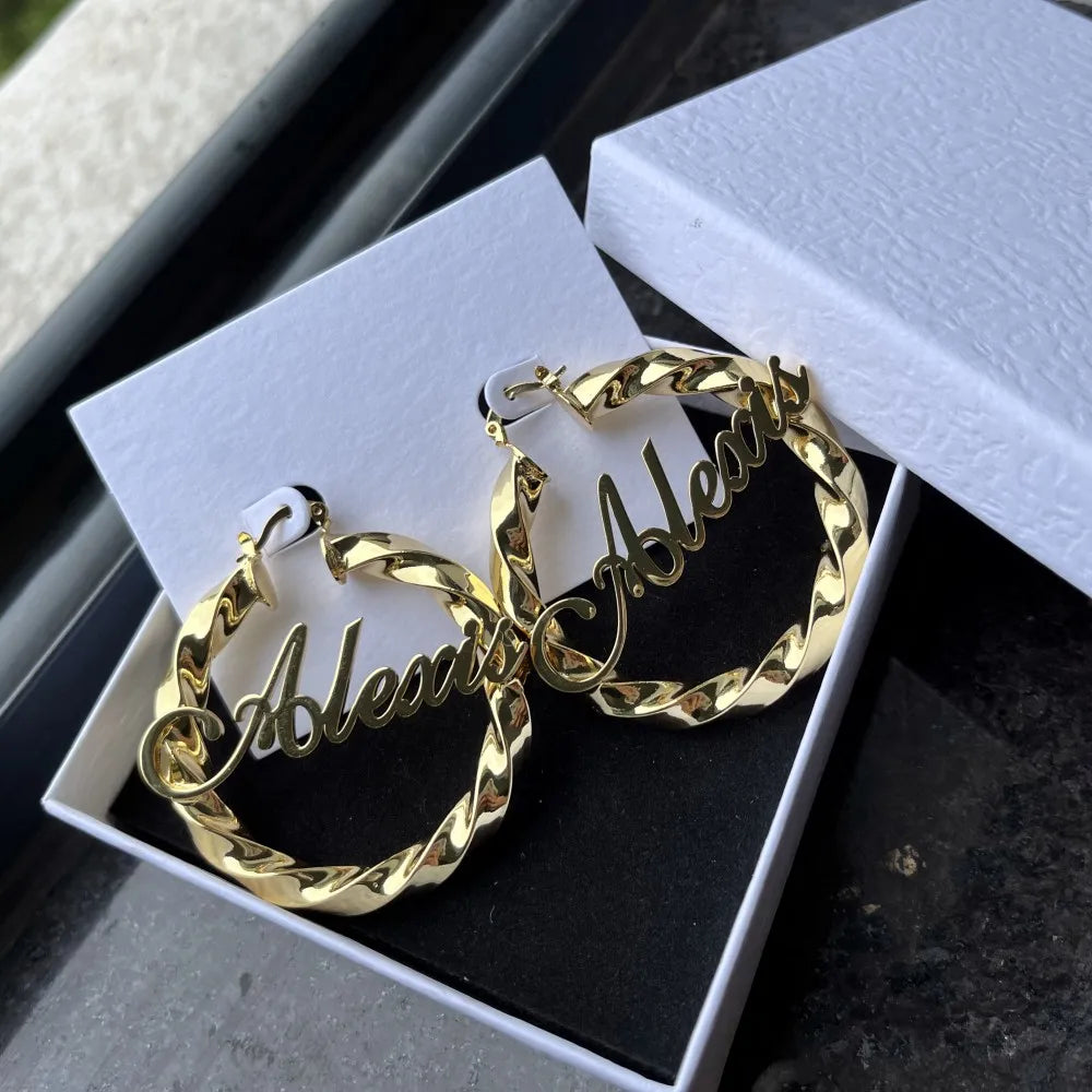 Personalized Necklace and Hoop Twist Earrings Set