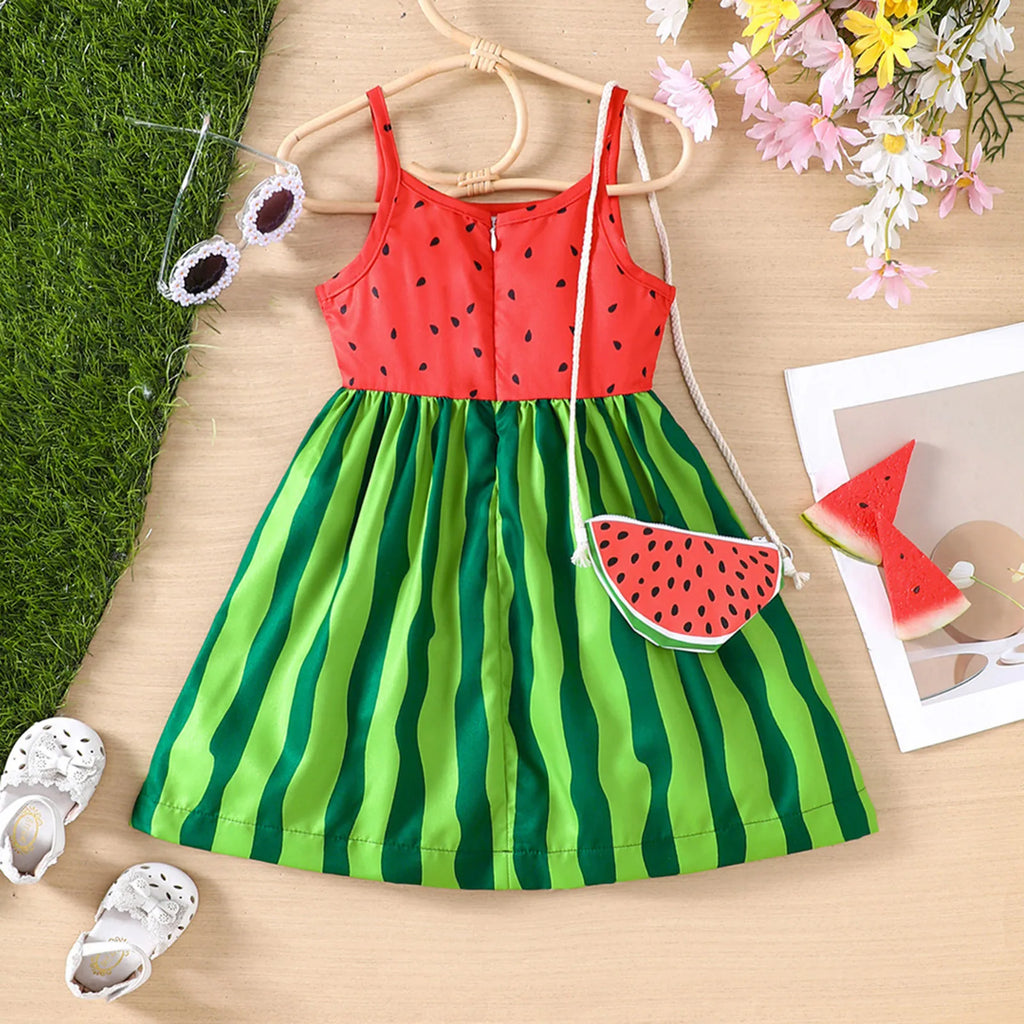 Girls Watermelon Print Dress and Bag Set
