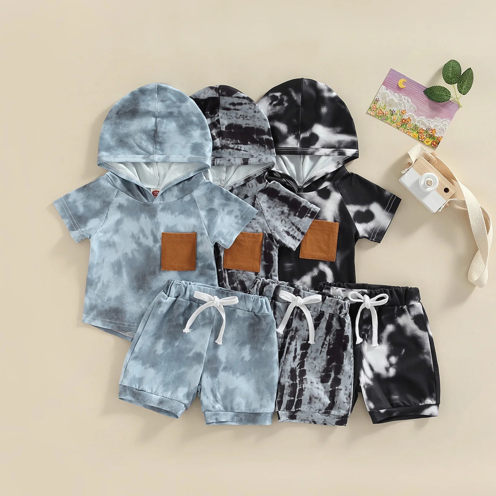 Tie-Dyed Casual Short Sleeve Hooded Set