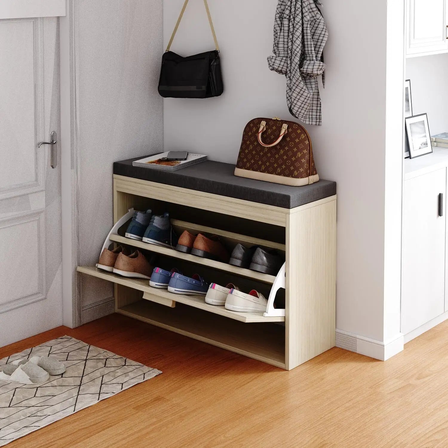 Rattan Shoe Cabinet and Seat Cushion
