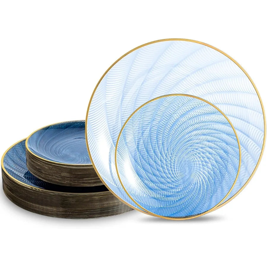 Blue Disposable Plates with Gold Rim
