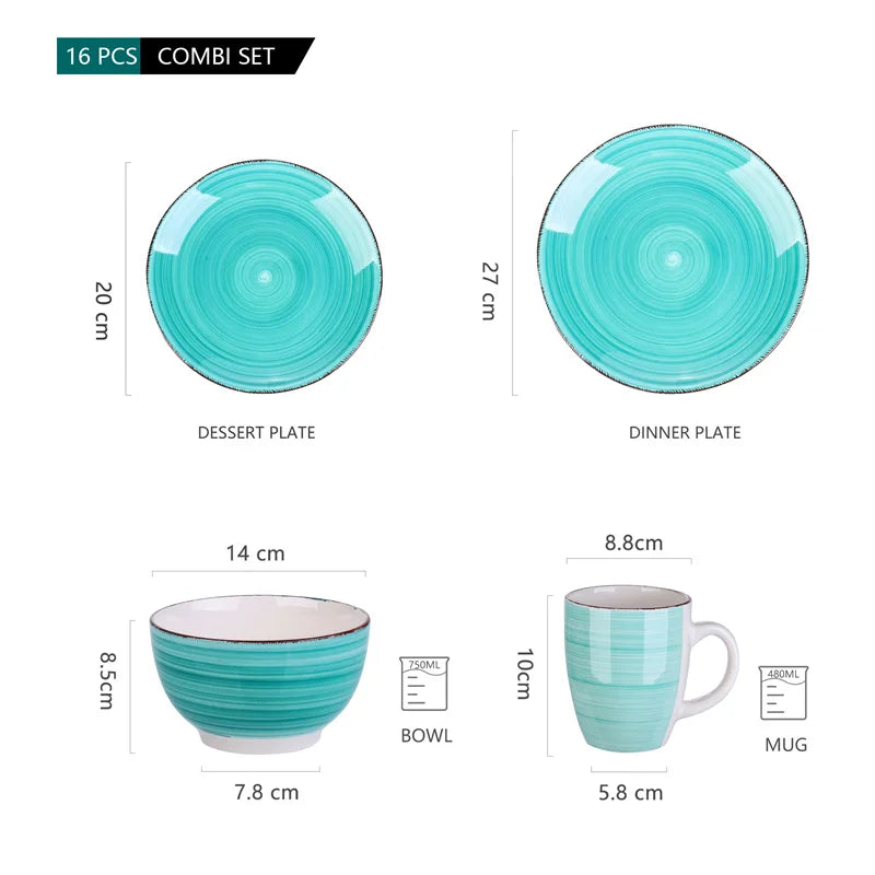 16Pc Ceramic Vintage Dinnerware Set