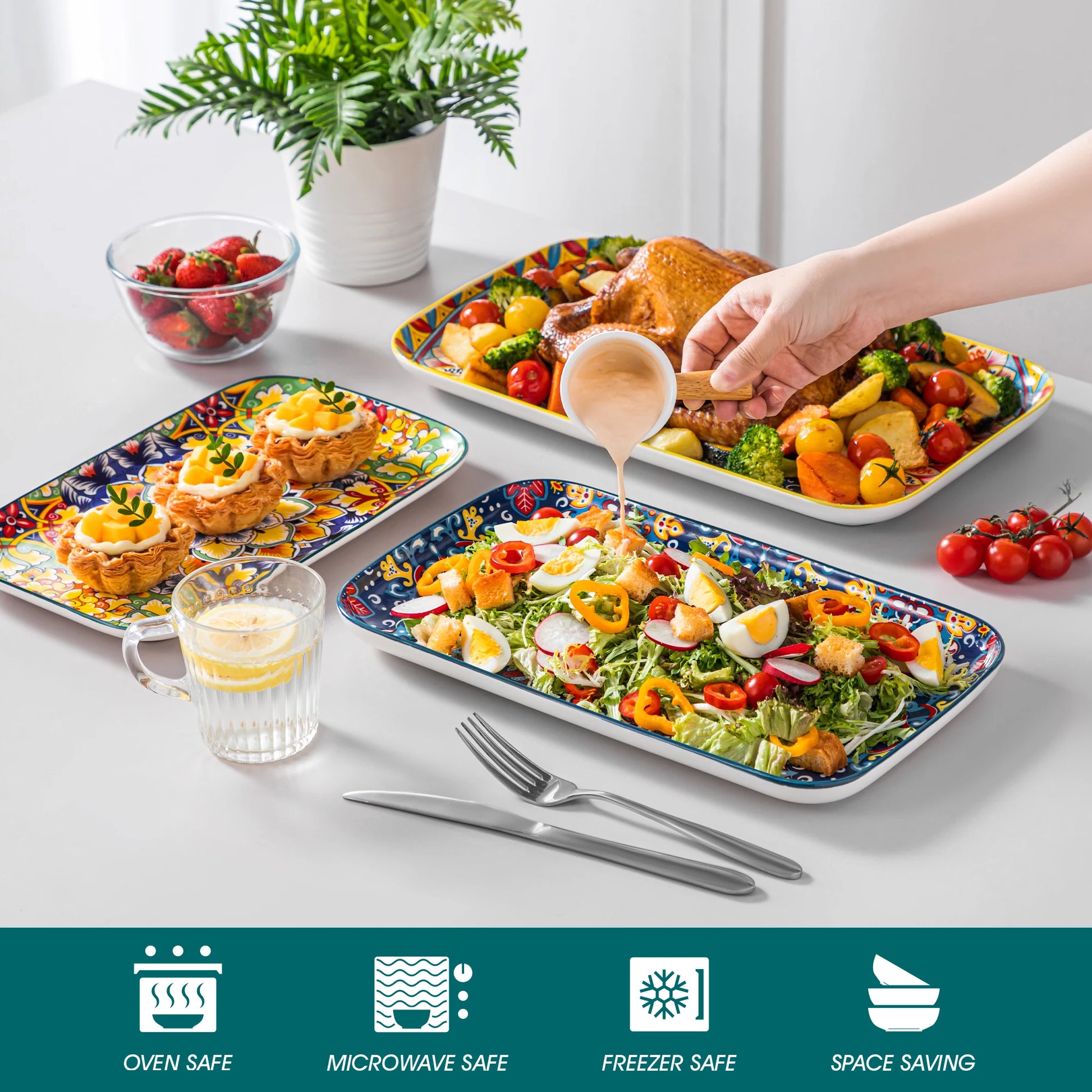Long Ceramic Salad Plates