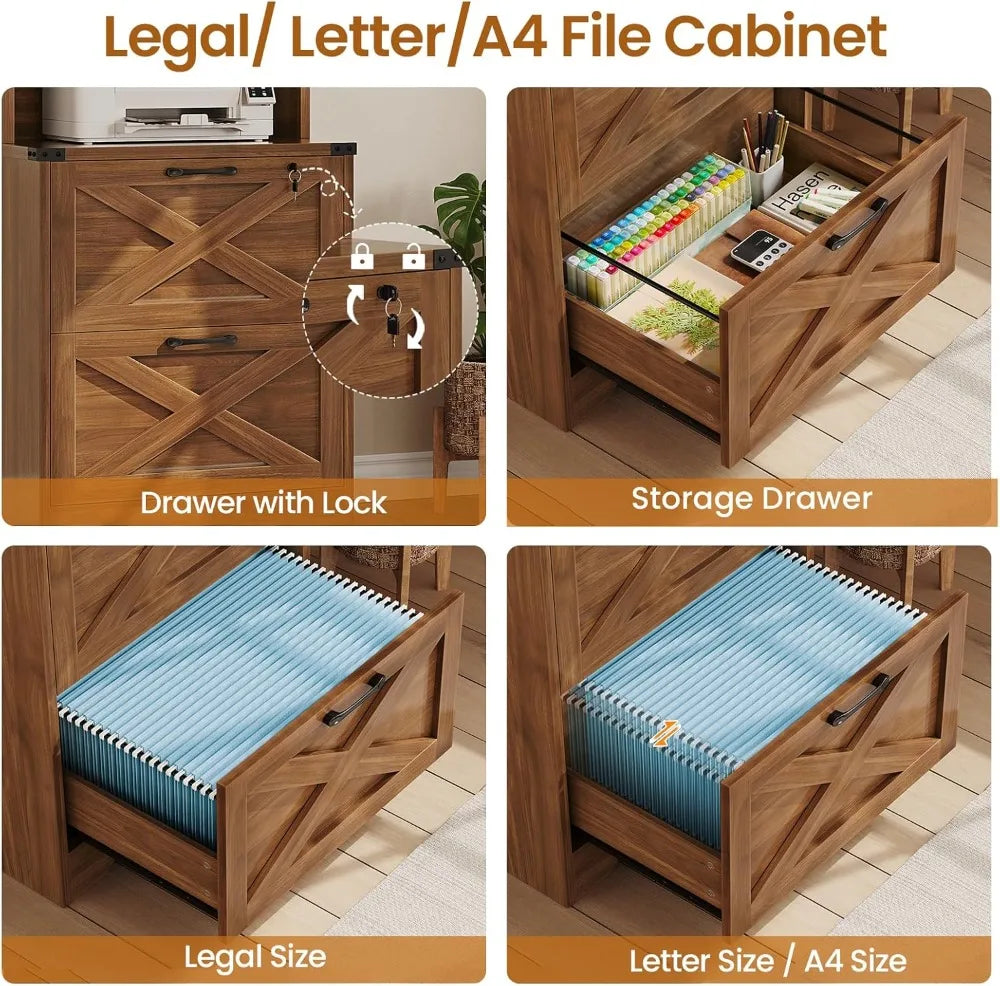 2 Drawer Wood File Cabinet with Lock