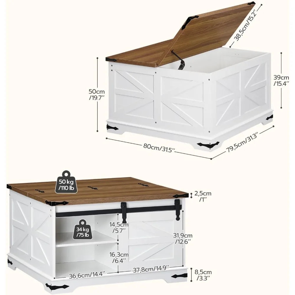 White Farmhouse Coffee Table with Storage