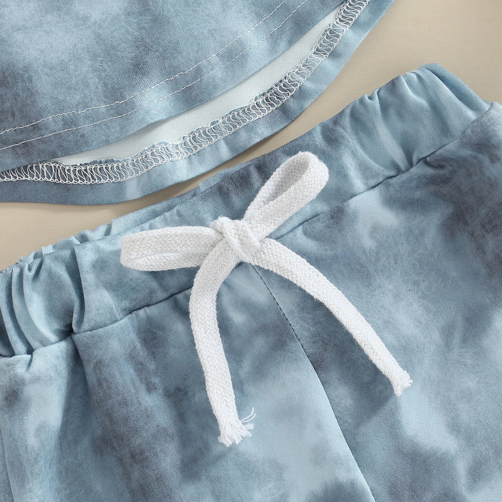 Tie-Dyed Casual Short Sleeve Hooded Set