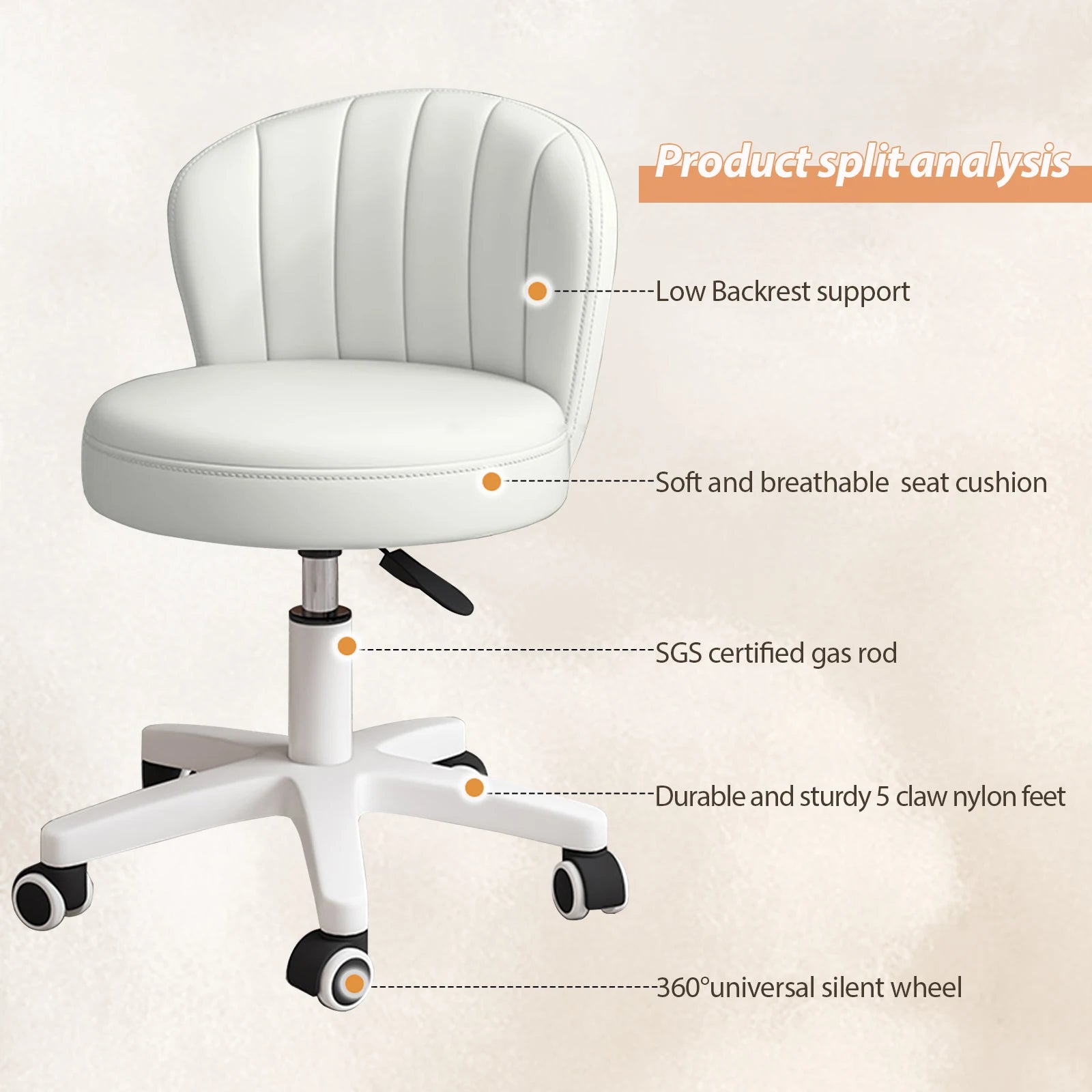 Round Rolling Armless Comfy Work Spa Chair