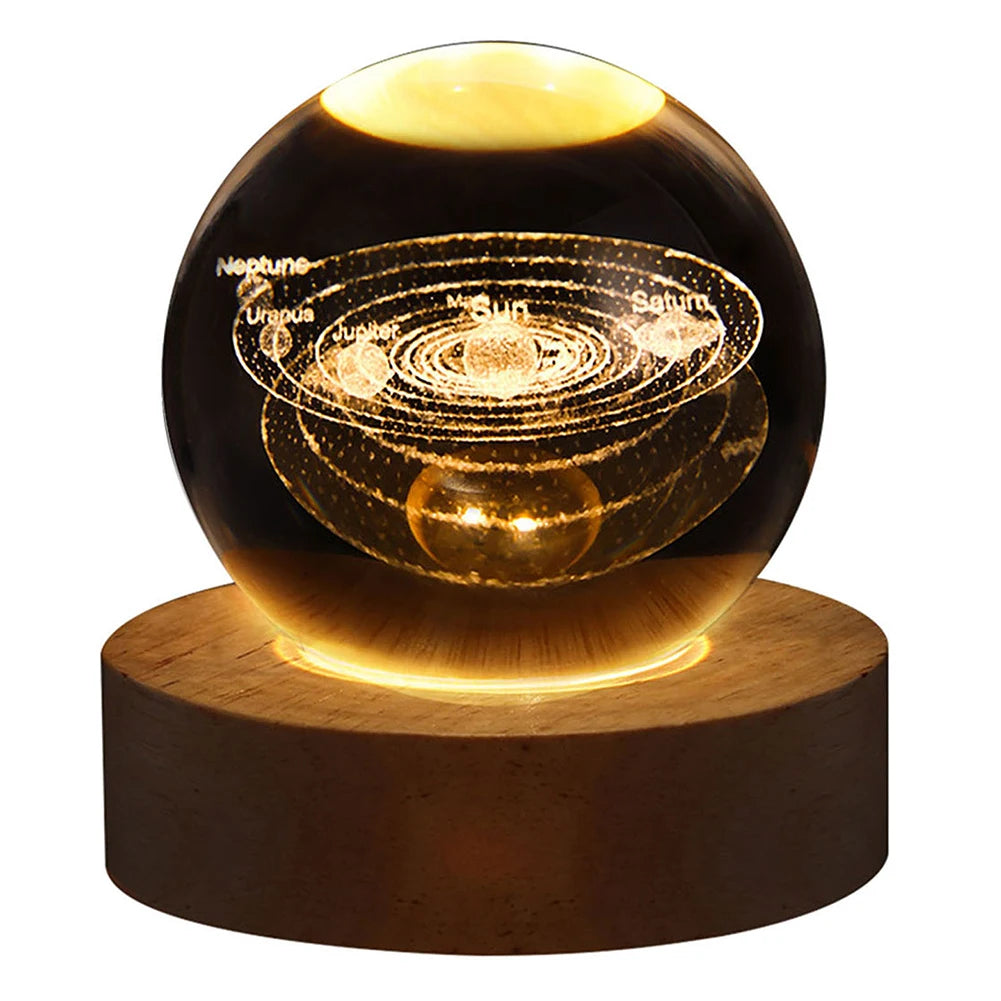 Crystal Ball Night Lamp with Wooden Base