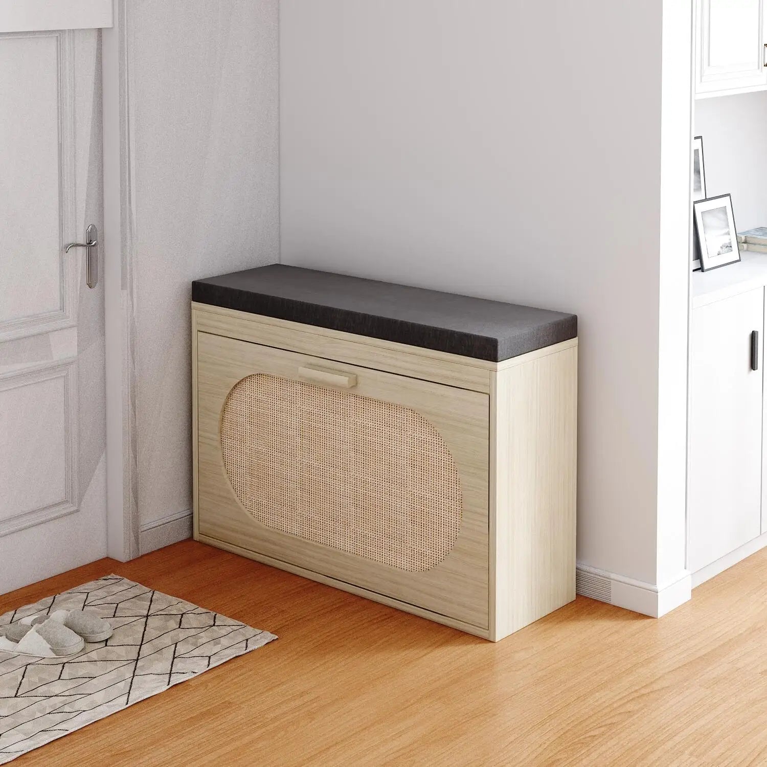 Rattan Shoe Cabinet and Seat Cushion