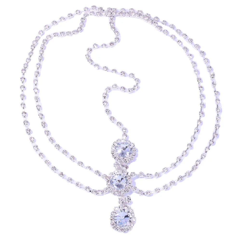 Blue Crystal Rhinestone Bridal Chain Hair Jewelry