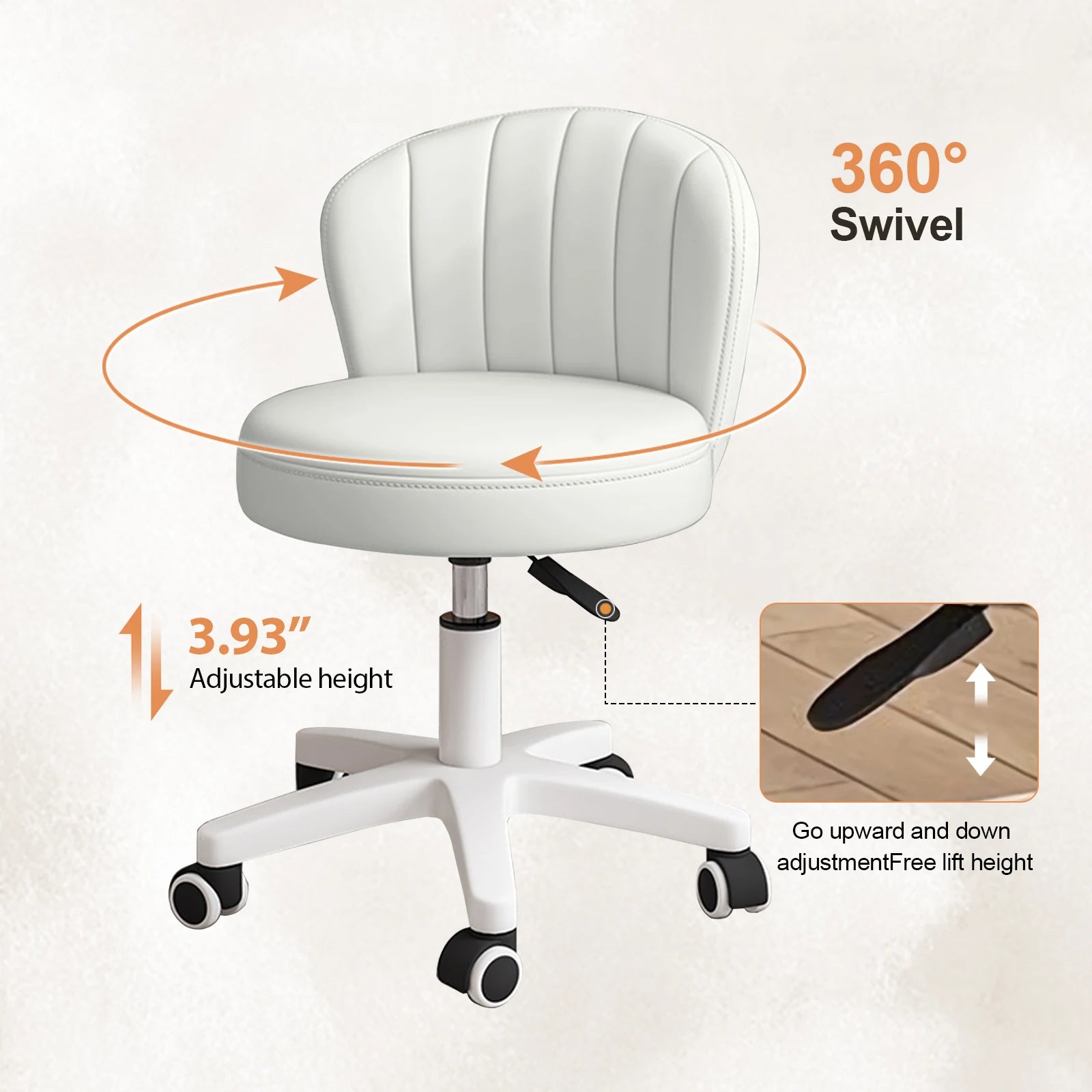 Round Rolling Armless Comfy Work Spa Chair