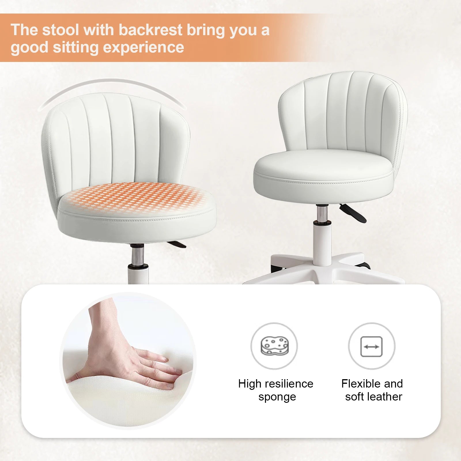 Round Rolling Armless Comfy Work Spa Chair
