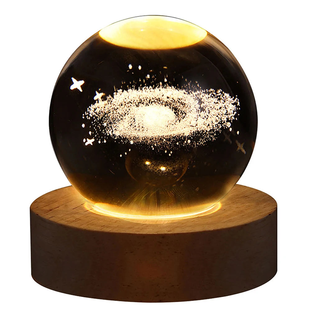 Crystal Ball Night Lamp with Wooden Base