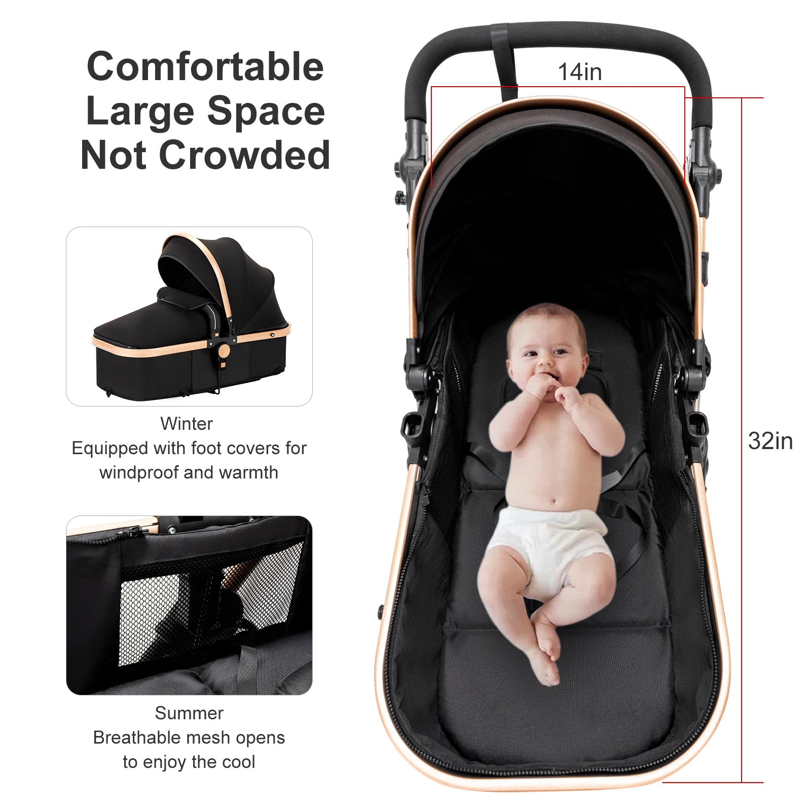 Lightweight Folding  3 in 1 Baby Cart