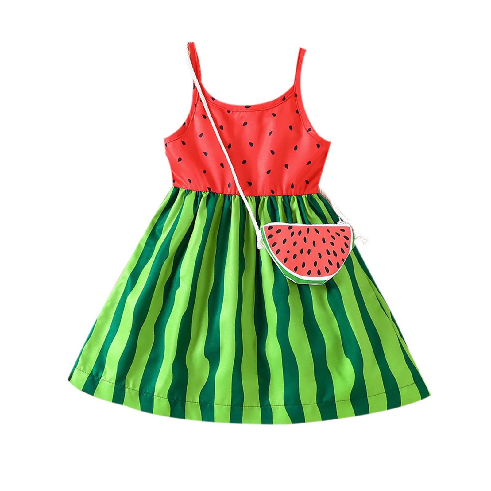 Girls Watermelon Print Dress and Bag Set