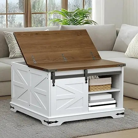 White Farmhouse Coffee Table with Storage