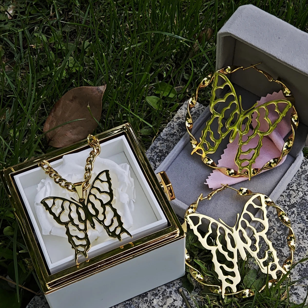 Butterfly Letter Necklace and Earrings Jewelry Set