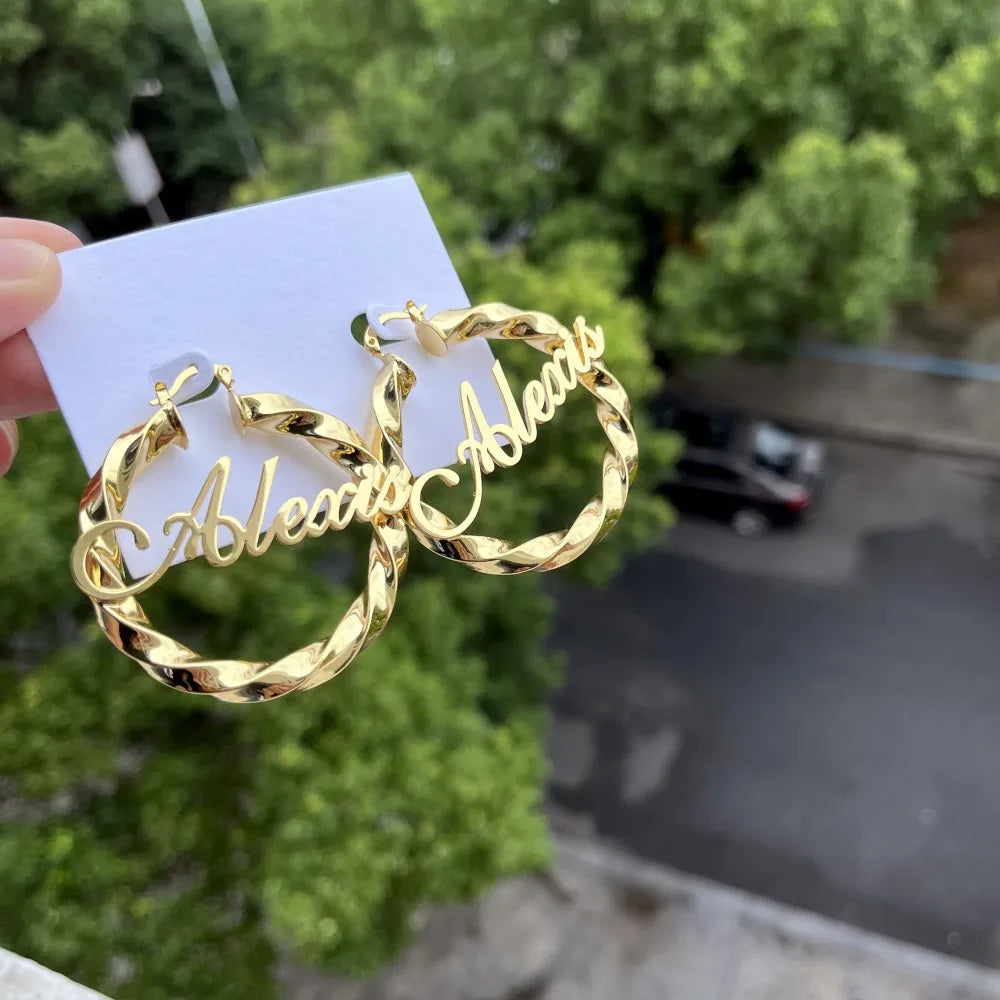 Personalized Necklace and Hoop Twist Earrings Set