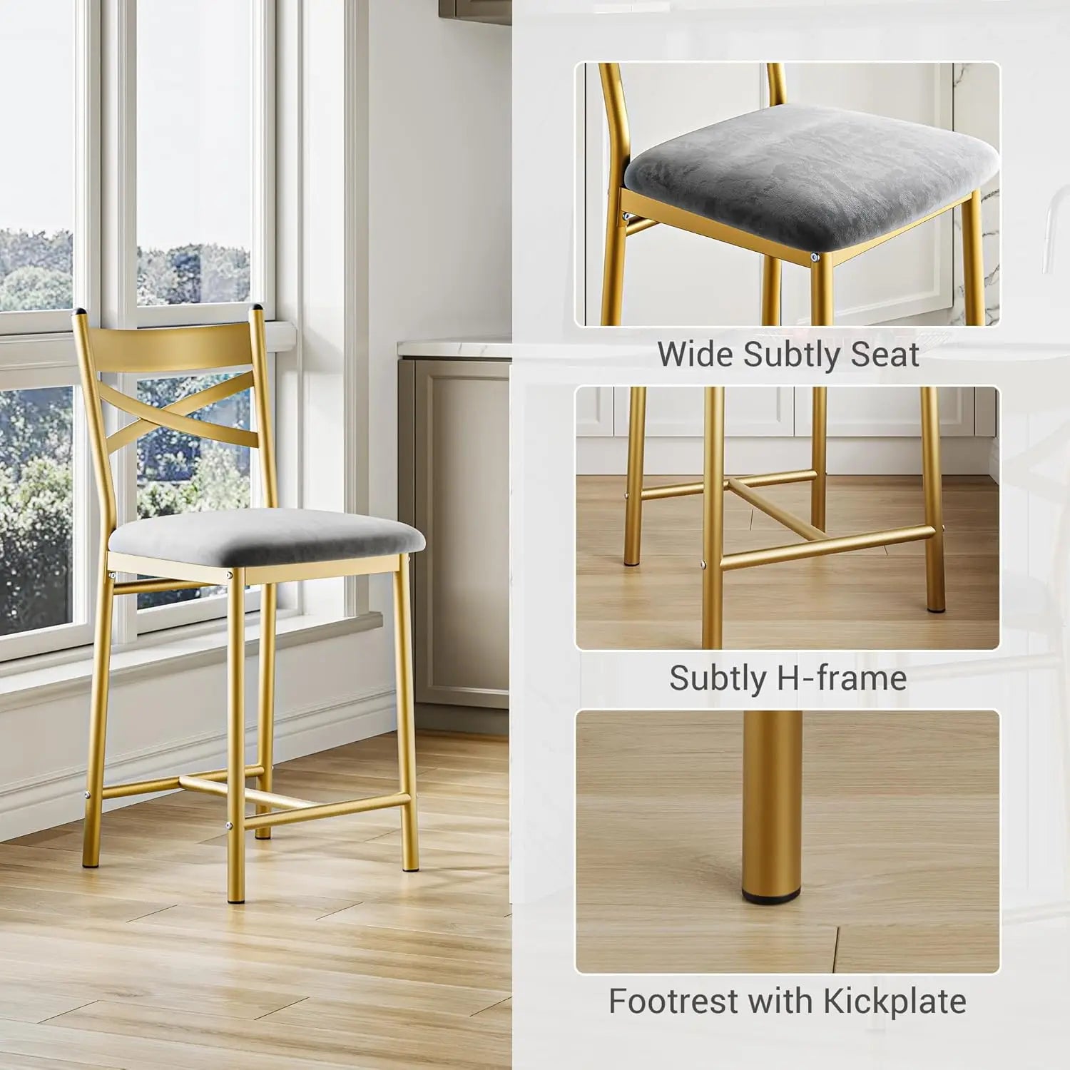 Gold Bar Stools W/X-Shaped Backrest