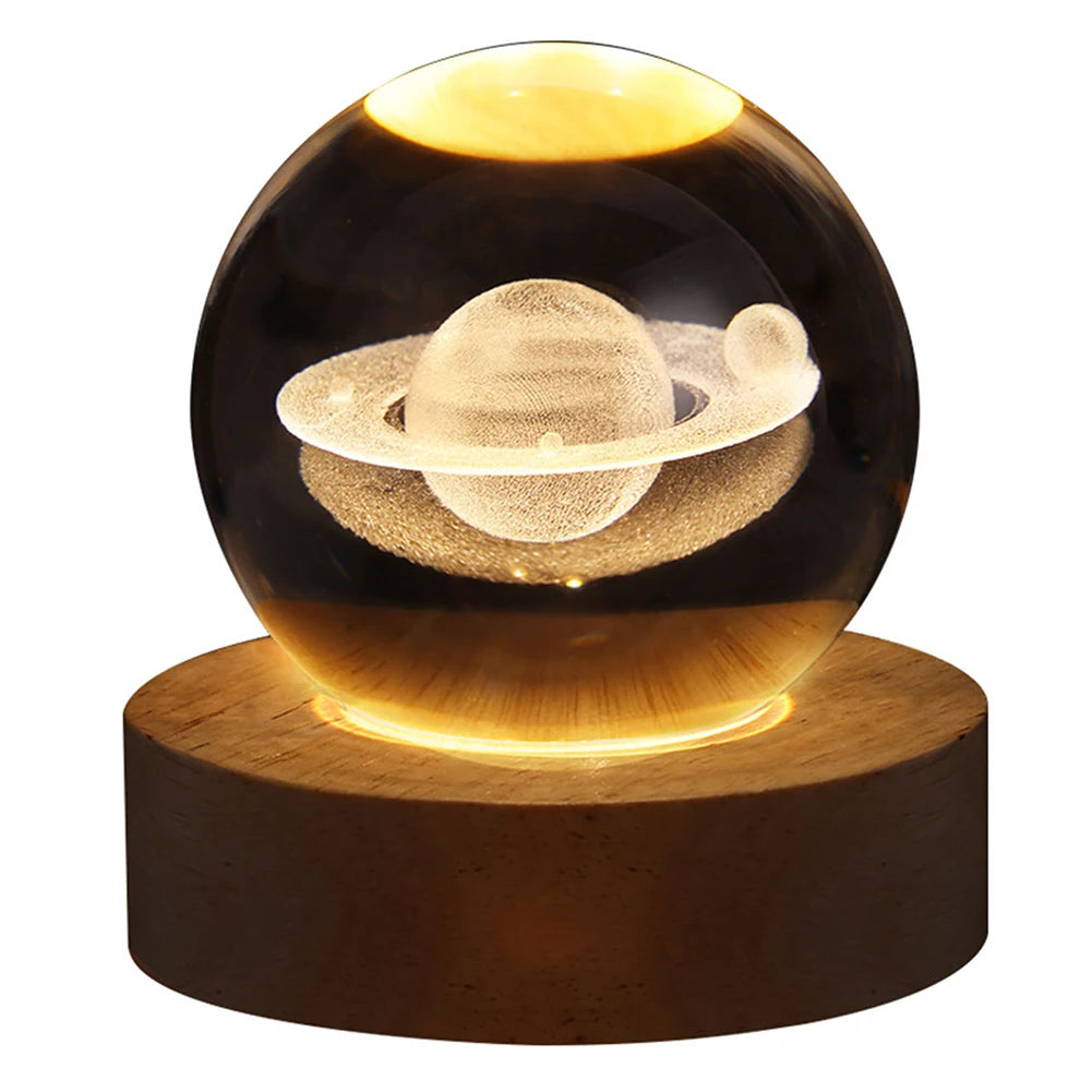 Crystal Ball Night Lamp with Wooden Base