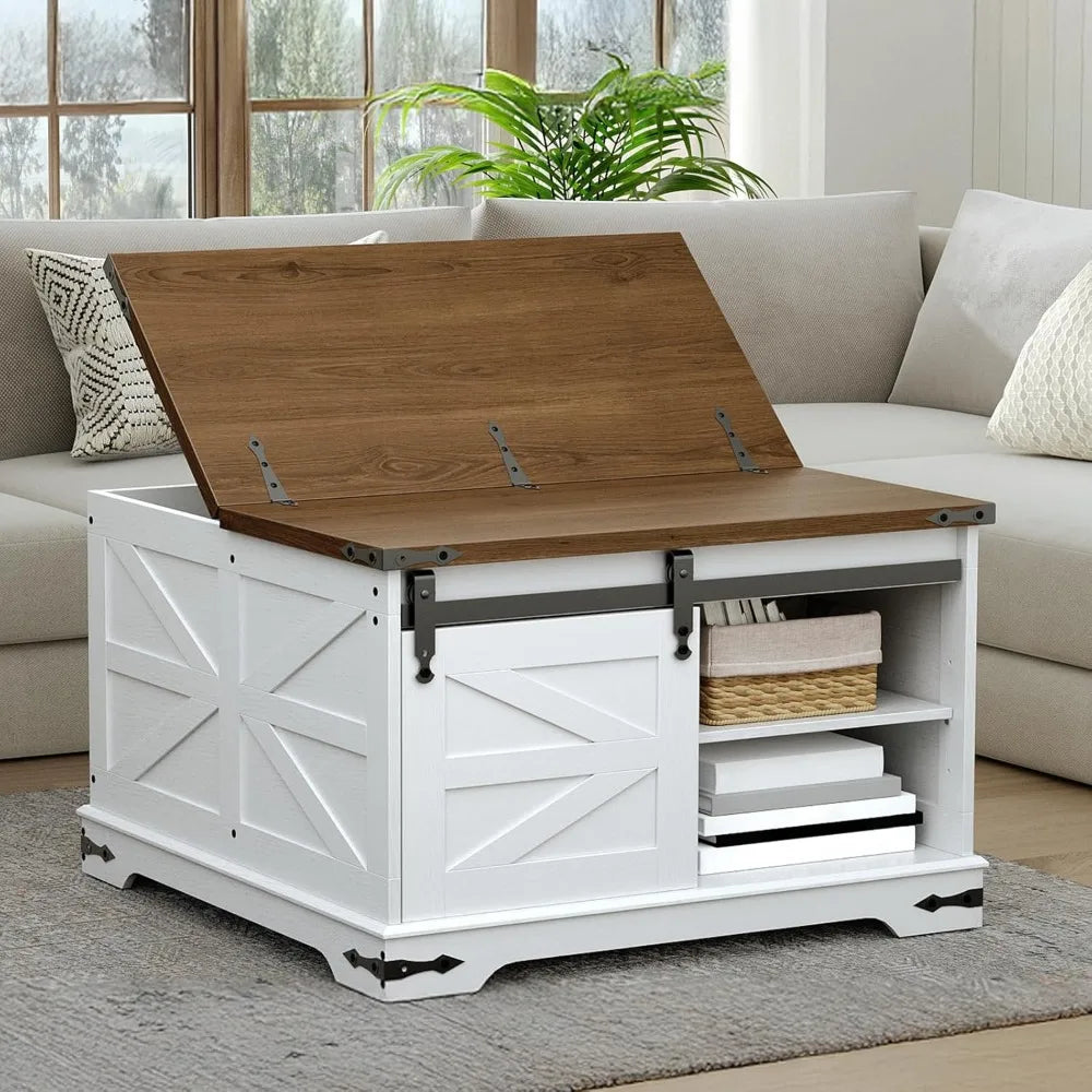 White Farmhouse Coffee Table with Storage