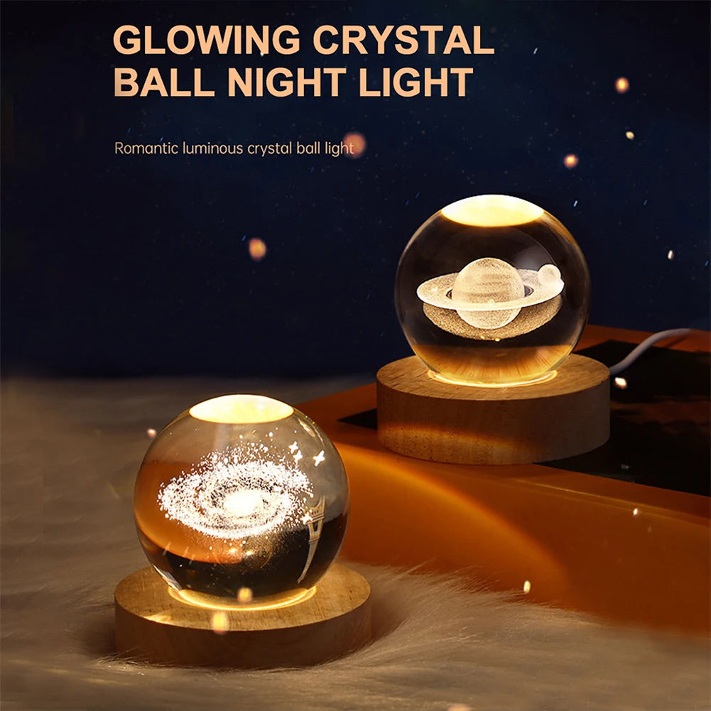 Crystal Ball Night Lamp with Wooden Base