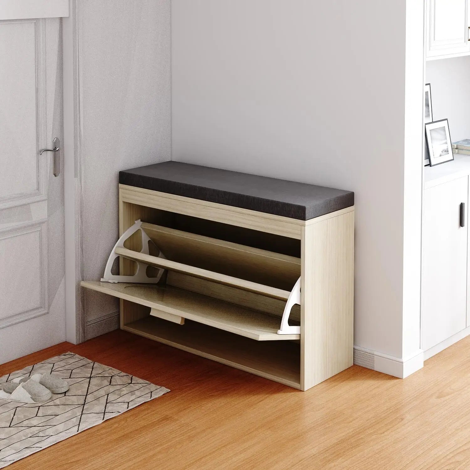 Rattan Shoe Cabinet and Seat Cushion