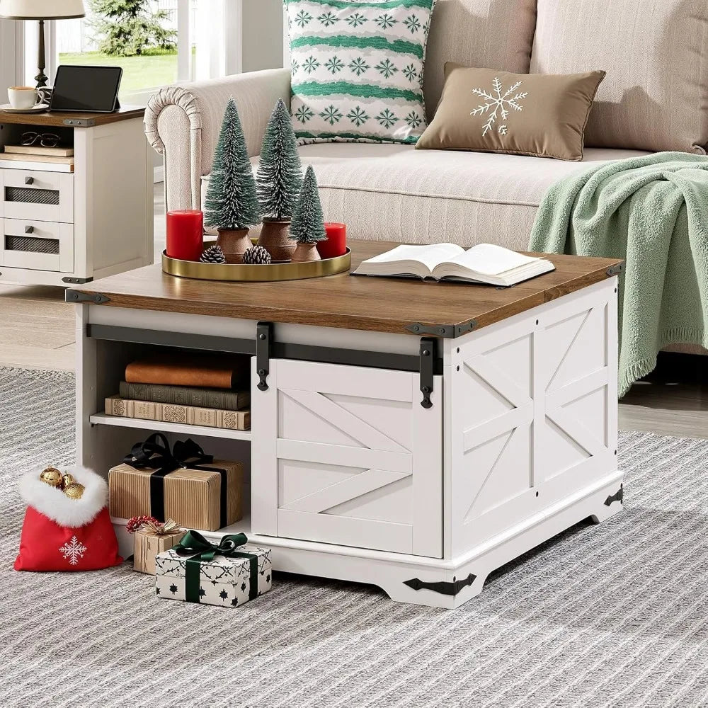 White Farmhouse Coffee Table with Storage