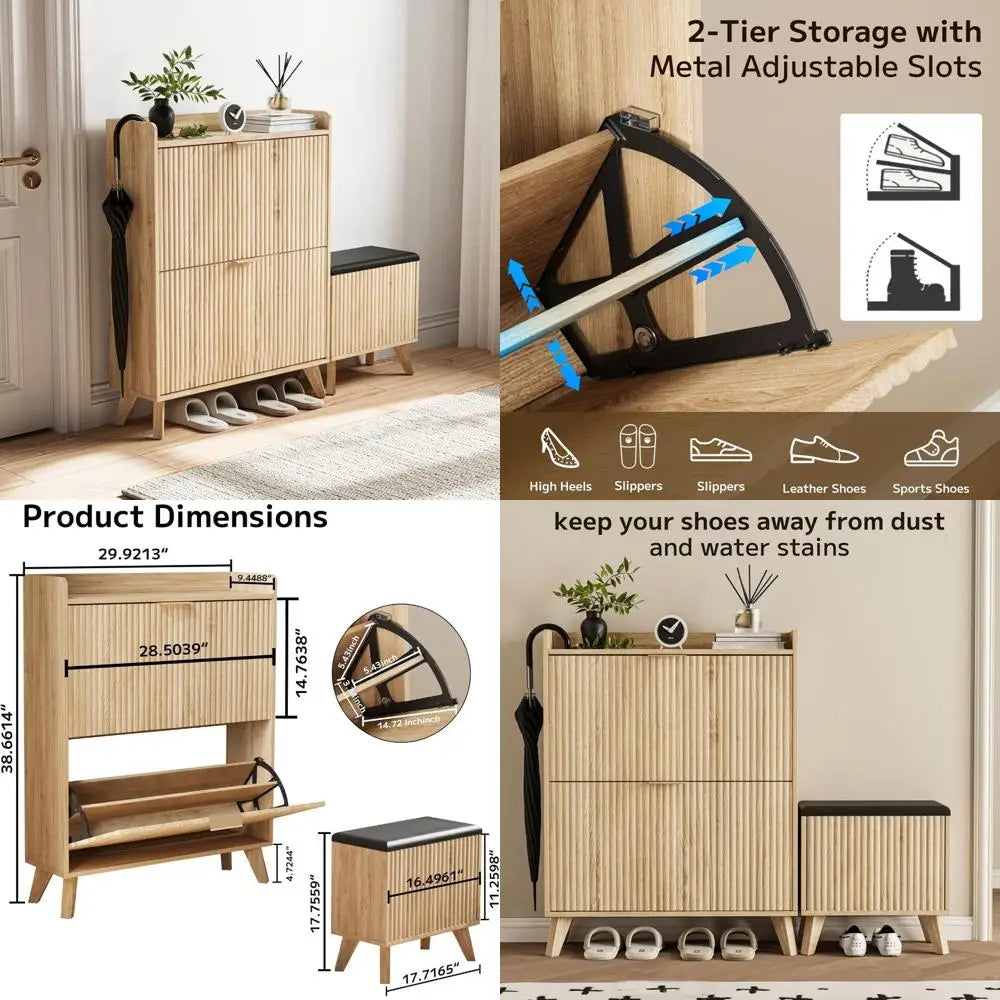 Shoe Storage Cabinet with Bench