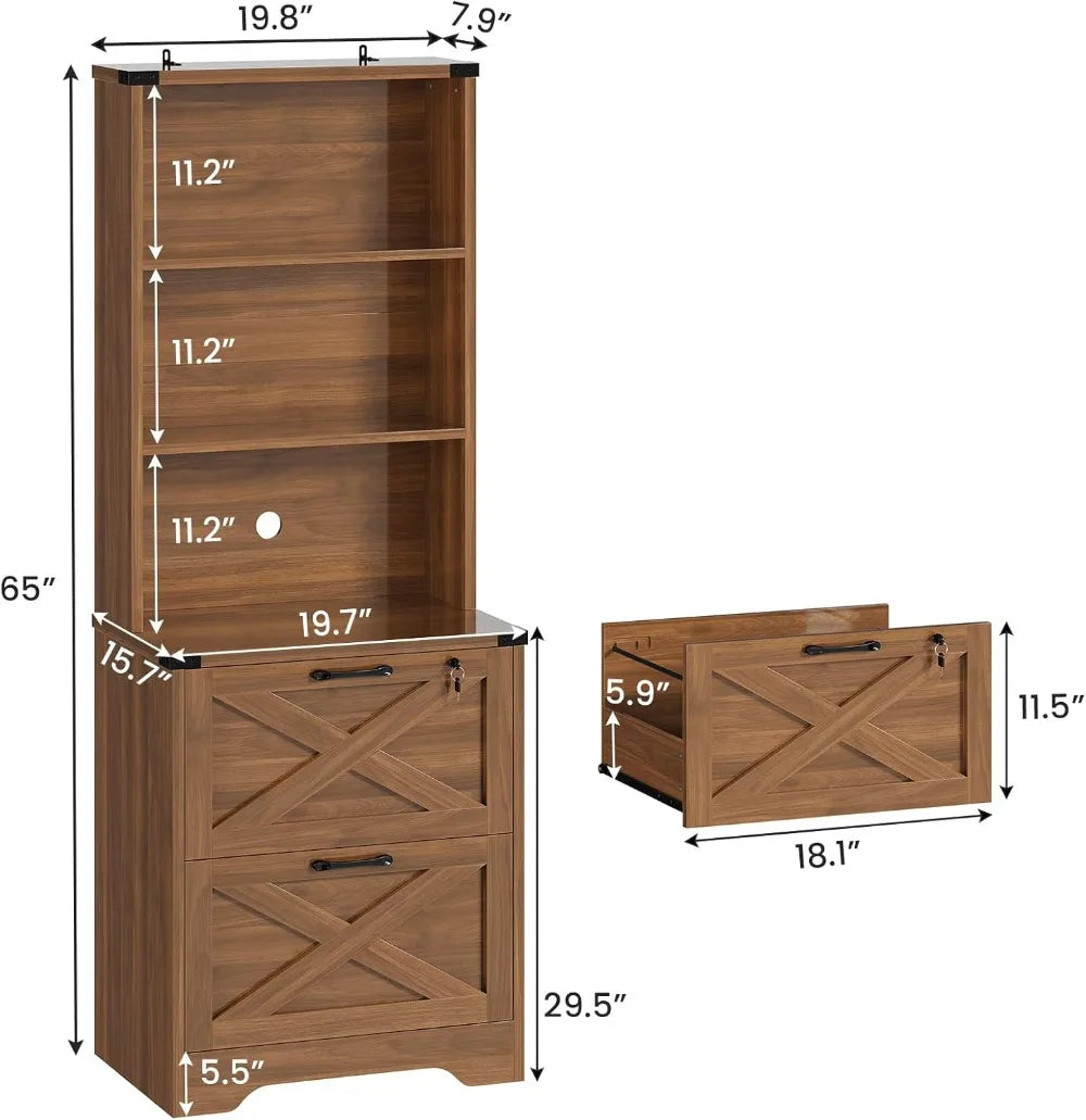 2 Drawer Wood File Cabinet with Lock