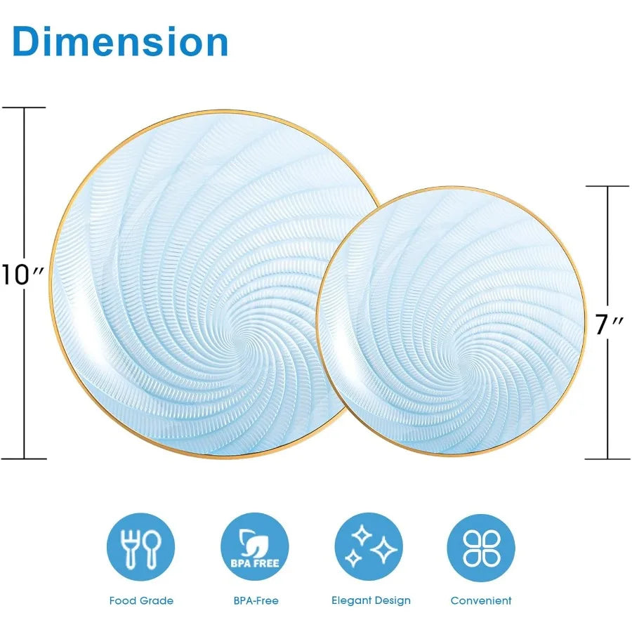 Blue Disposable Plates with Gold Rim