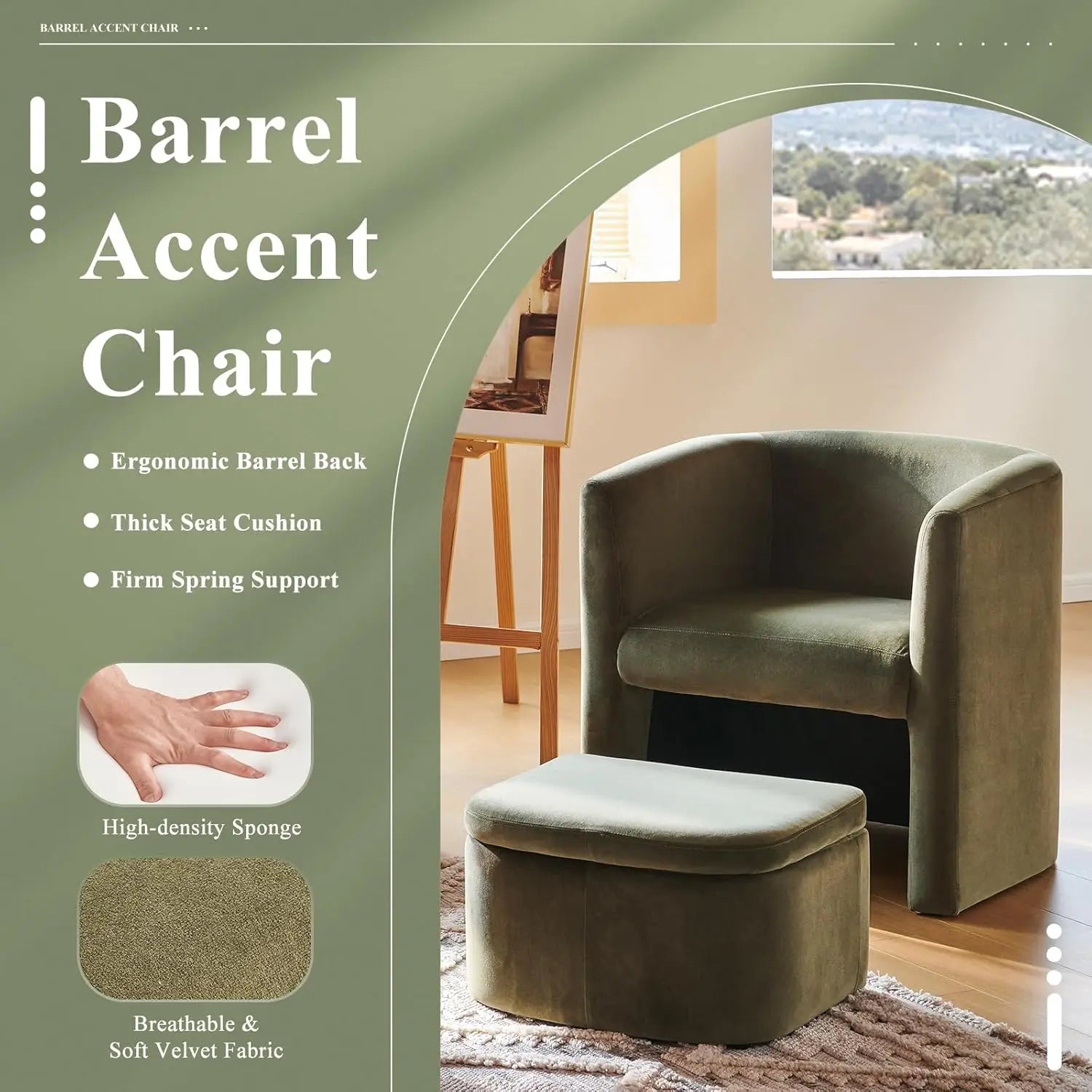Barrel Chair with Storage Ottoman