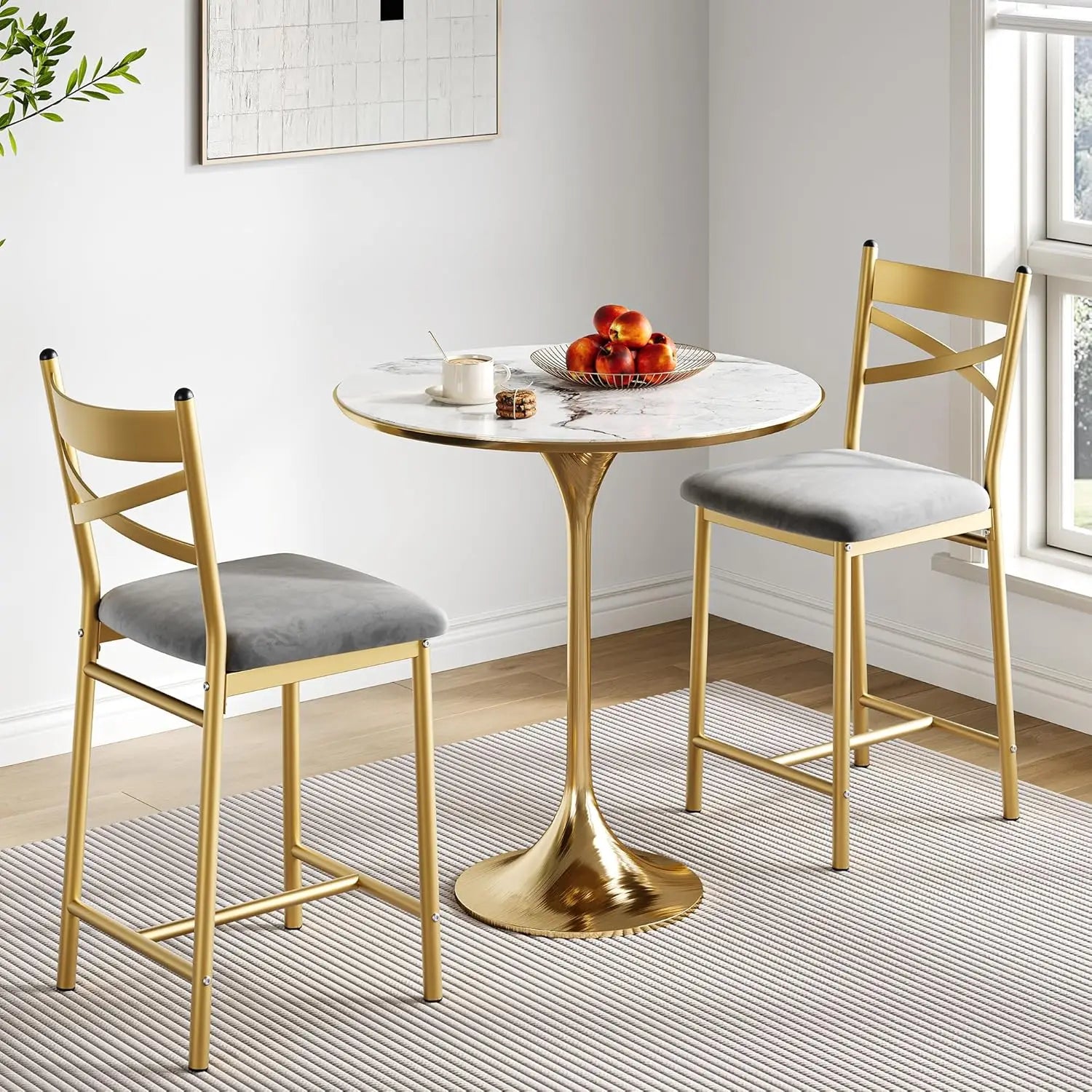 Gold Bar Stools W/X-Shaped Backrest