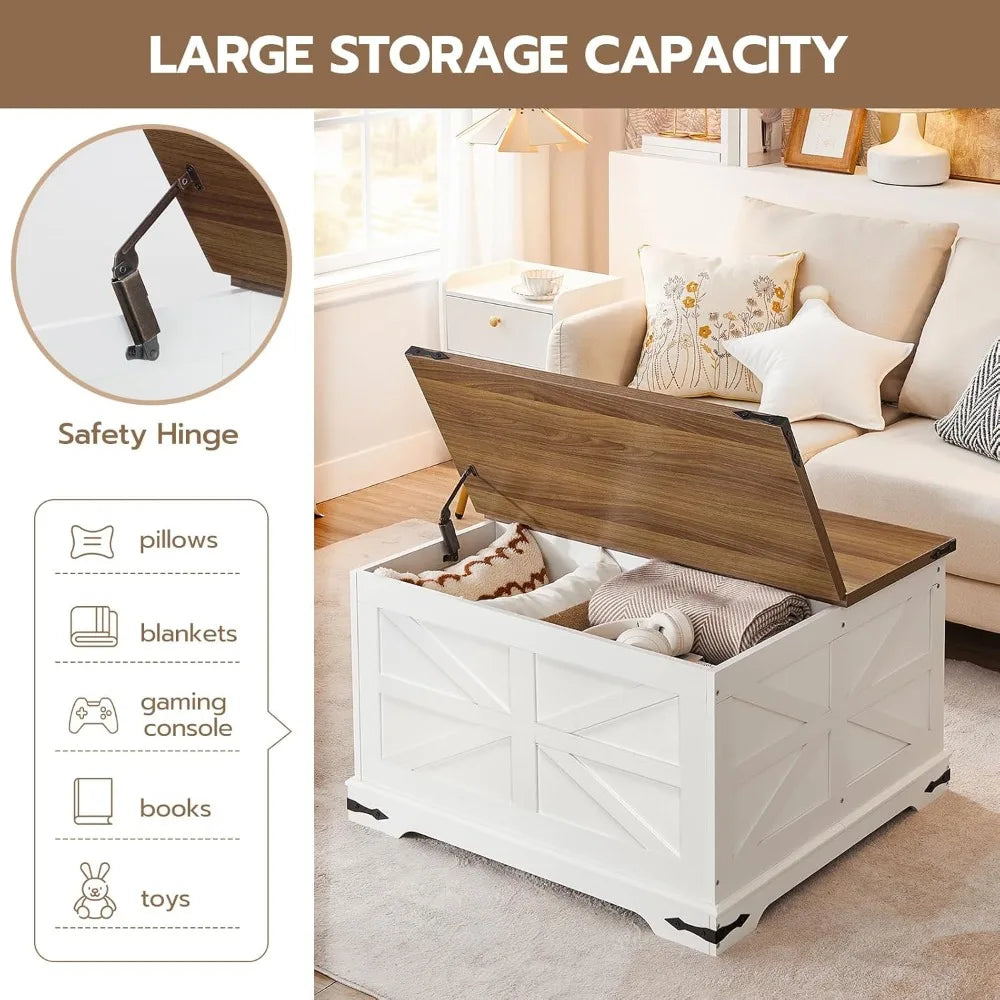 White Farmhouse Coffee Table with Storage