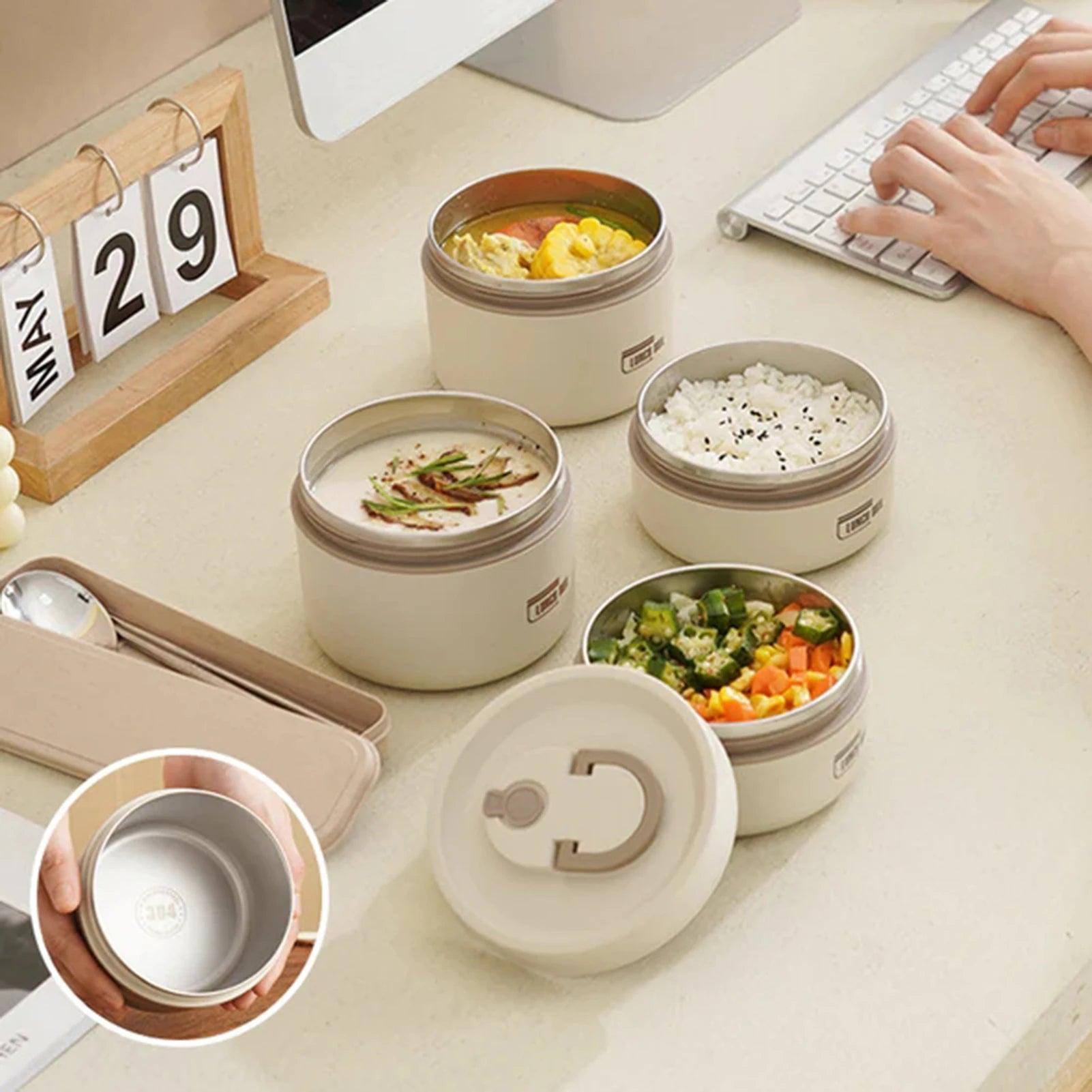 Round Lunch Box with Lid Thermal
