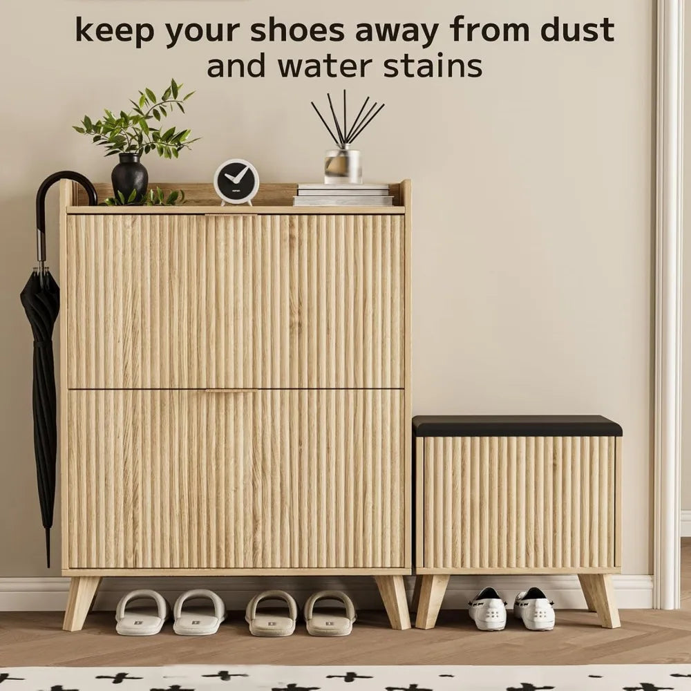 Shoe Storage Cabinet with Bench