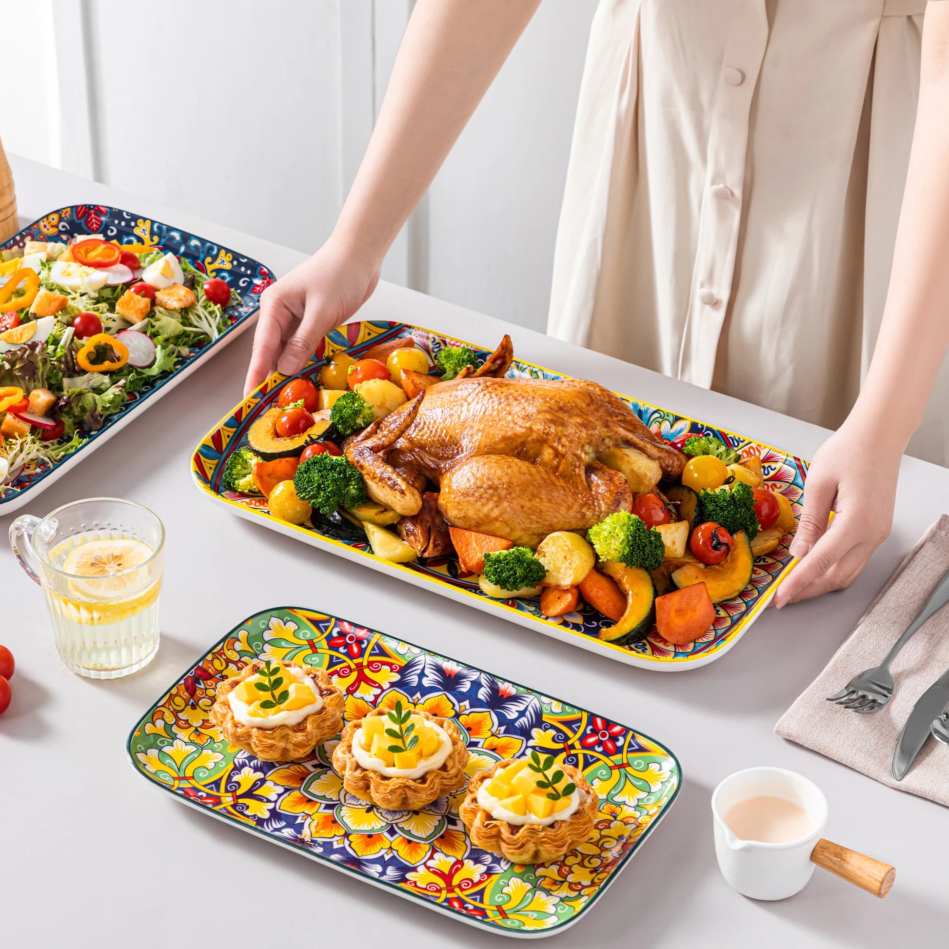 Long Ceramic Salad Plates