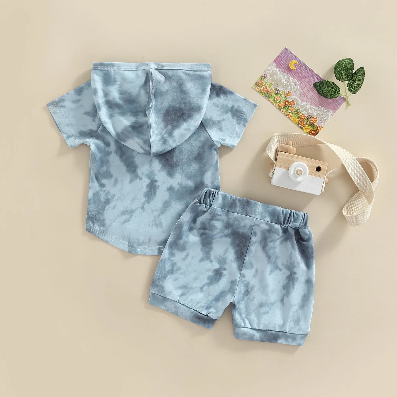 Tie-Dyed Casual Short Sleeve Hooded Set