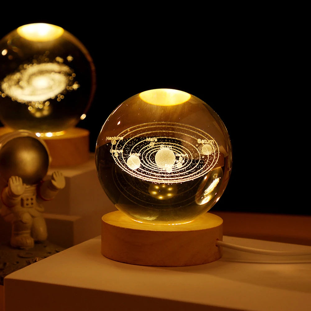 Crystal Ball Night Lamp with Wooden Base